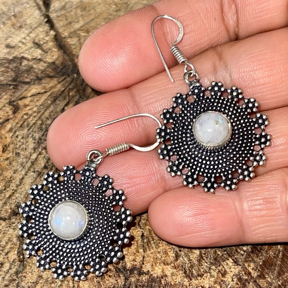 Rainbow Moonstone Earrings 1 1/2”